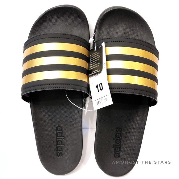 adidas slides womens black and gold